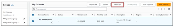 AWS Pricing Calculatorの 「My estimate」 ページから移動